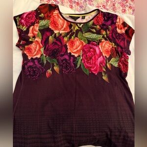 Ted Baker Floral Short Sleeve Top - Purple and Pink